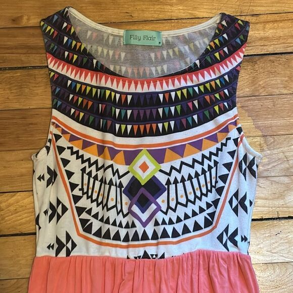 Filly Flair Women’s Coral Orange Pink Patterned Maxi Dress Size medium - Picture 2 of 6